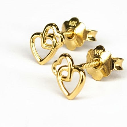 עגילי לבבות חופפים לילדות מזהב מבריק