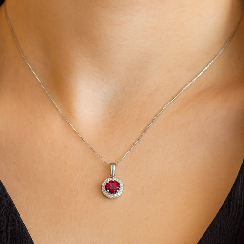 שרשרת זהב 0.70  עם רובי אדומה טבעית והילה של יהלומים טבעיים