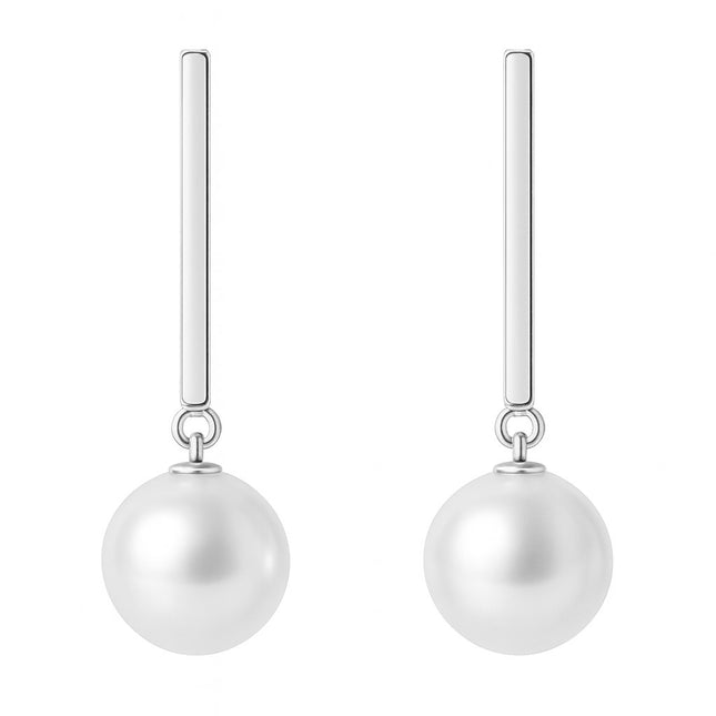 עגילי פנינה תלויים בעיצוב מודרני וזהב לבן למראה אלגנטי