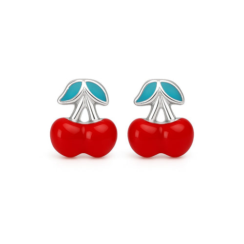 עגילי דובדבנים לילדות מזהב בעיצוב צבעוני