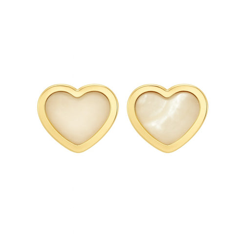 עגילי לב לילדות מזהב עם אמייל פנינה