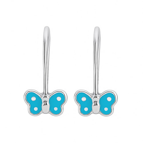 עגילי פרפר תלויים לילדות בצבע תכלת