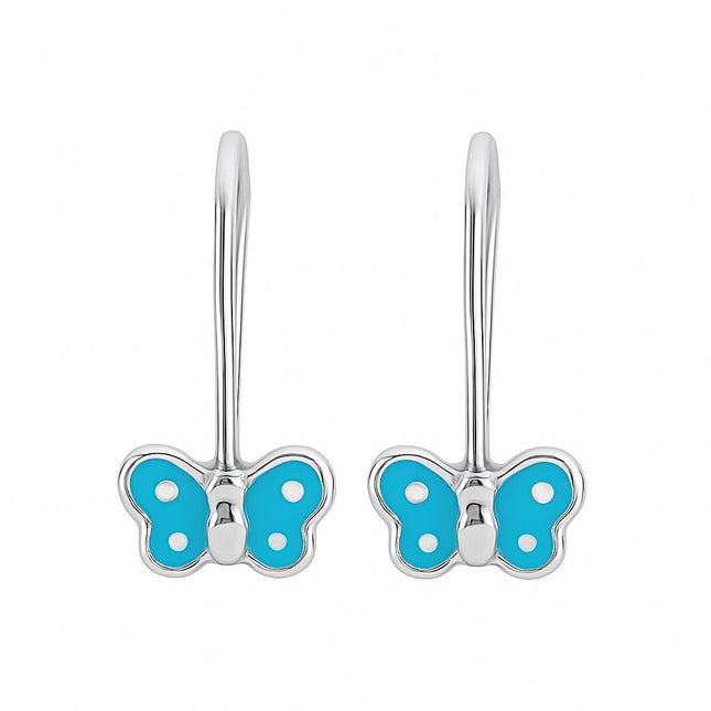 עגילי פרפר תלויים לילדות בצבע תכלת