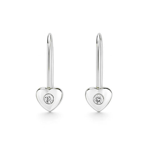 עגילי לב תלויים לילדות מזהב לבן עם זרקון