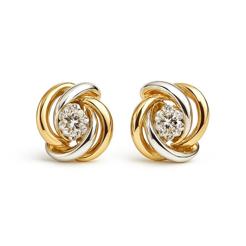 עגילי ספירלה צמודים מזהב צהוב ולבן