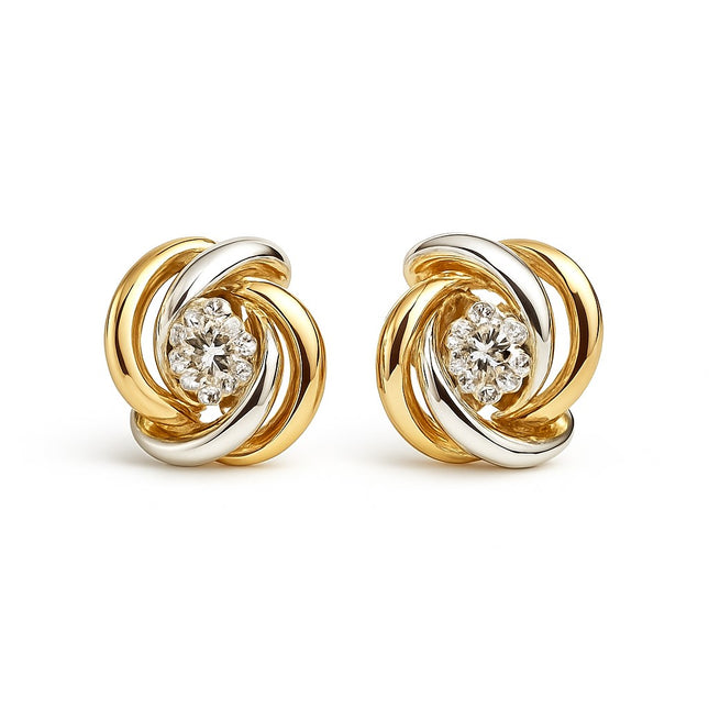 עגילי ספירלה צמודים מזהב צהוב ולבן