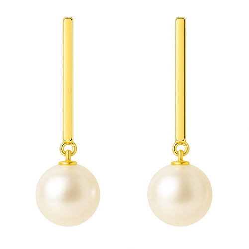 עגילי פנינה תלויים בעיצוב מודרני וזהב לבן למראה אלגנטי