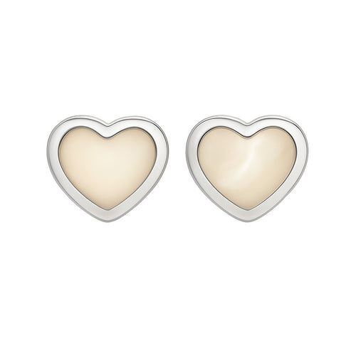 עגילי לב לילדות מזהב עם אמייל פנינה