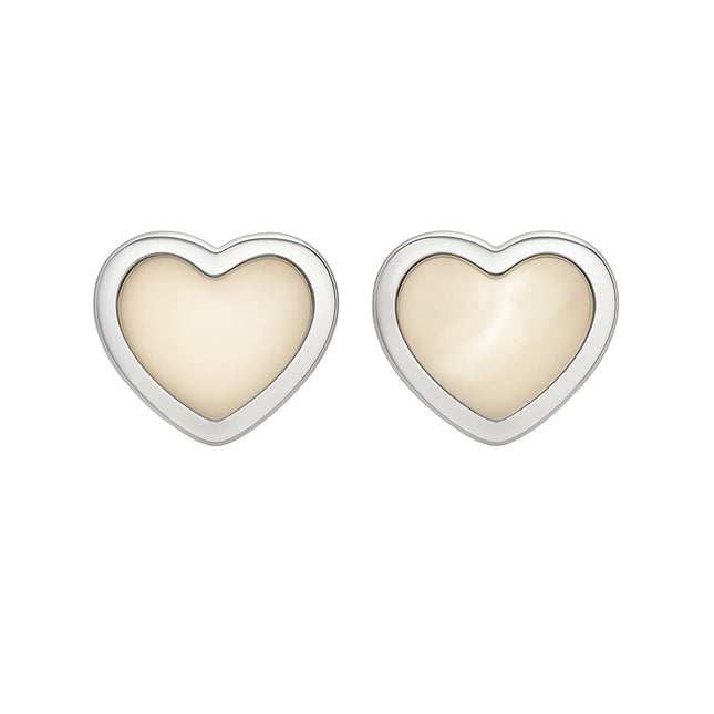 עגילי לב לילדות מזהב עם אמייל פנינה