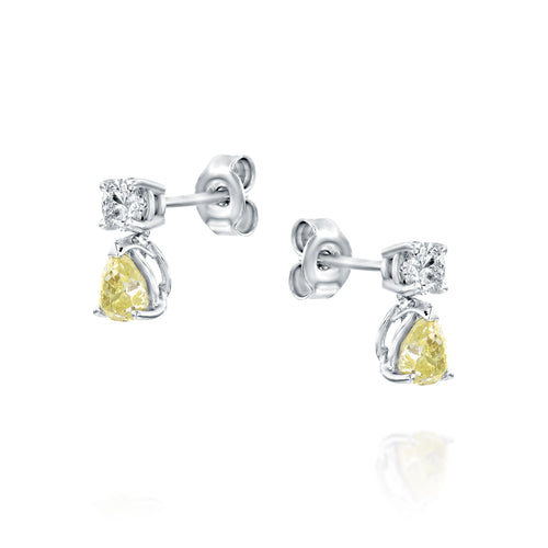 עגילי יהלומים טיפה נופלים לבנים וצהובים