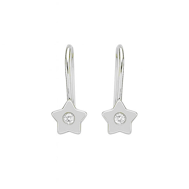 עגילי כוכב תלויים לילדות מזהב עם זירקון עדין