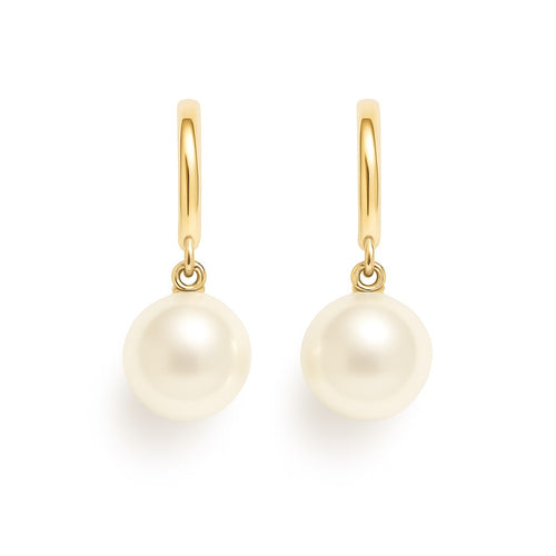 עגילי פנינה טבעית מזהב צהוב 14 קראט בעיצוב קלאסי יוקרתי ונקי