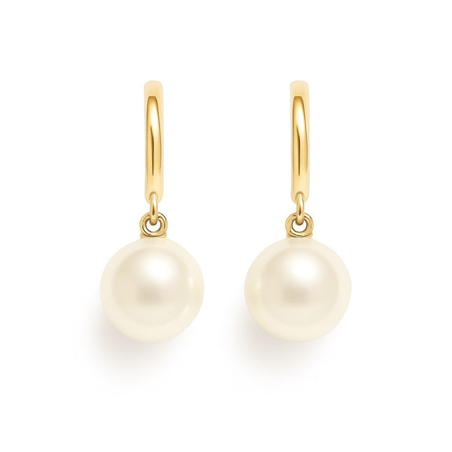 עגילי פנינה טבעית מזהב צהוב 14 קראט בעיצוב קלאסי יוקרתי ונקי