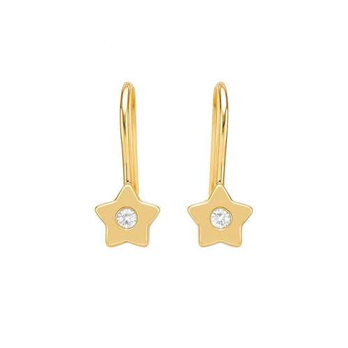 עגילי כוכב תלויים לילדות מזהב עם זירקון עדין