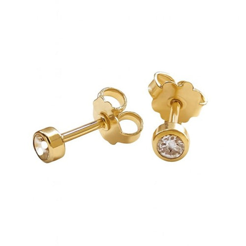 עגילים צמודים לילדה עגולים בעיצוב נקי במסגרת זהב אלגנטית