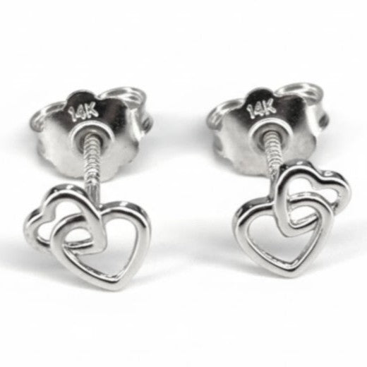 עגילי לבבות חופפים לילדות מזהב מבריק