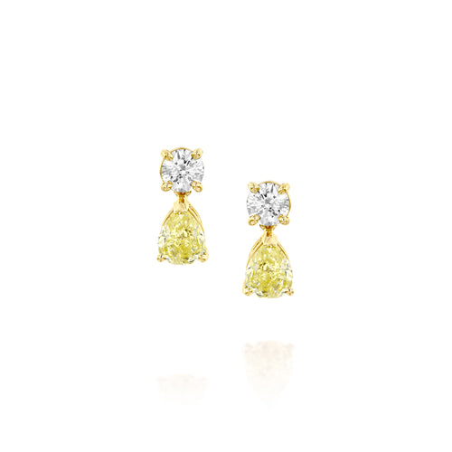 עגילי יהלומים טיפה נופלים לבנים וצהובים