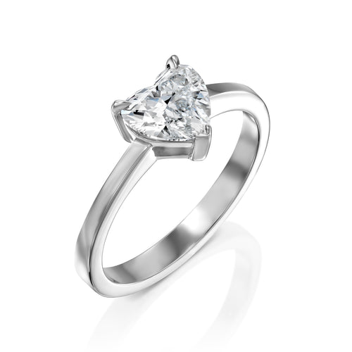 טבעת אירוסין טבעי סוליטר לב 1.01 קראט מזהב לבן