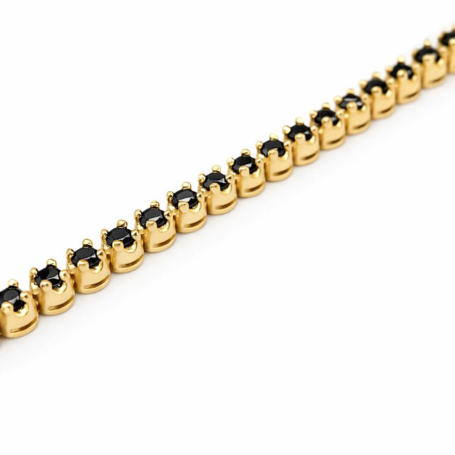 צמיד טניס כתר מזהב צהוב ולבן עם יהלומים טבעיים שחורים