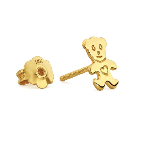 עגילי דובי לילדות מזהב מבריק בעיצוב חמוד