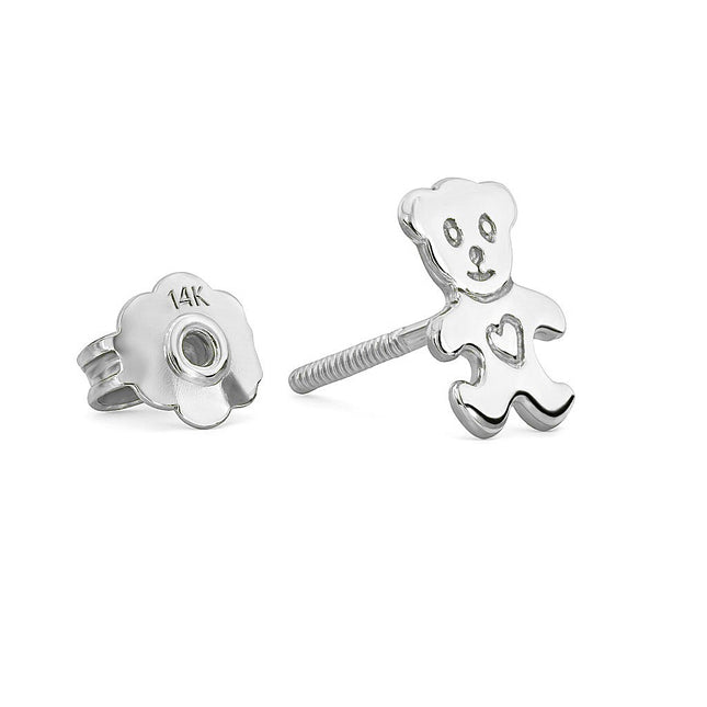 עגילי דובי לילדות מזהב מבריק בעיצוב חמוד