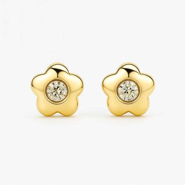 עגילי כוכב לילדות מזהב משובצים זירקון