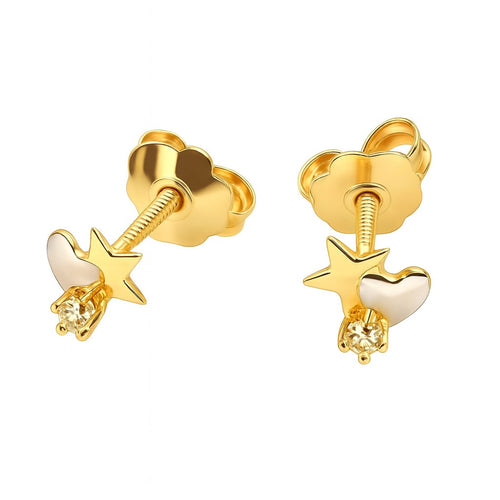 עגילי כוכב ולב לילדות מזהב וזירקון