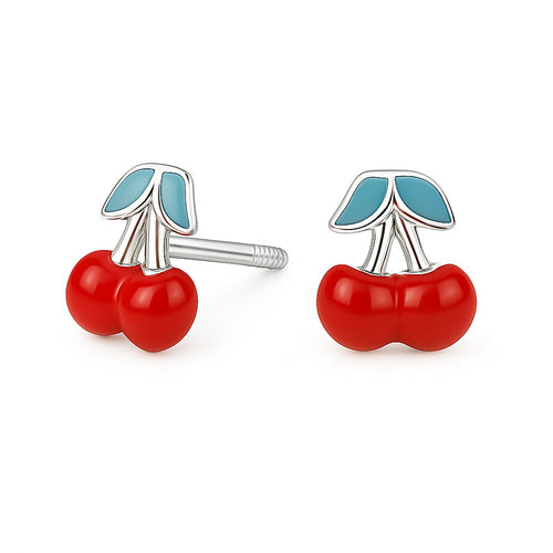 עגילי דובדבנים לילדות מזהב בעיצוב צבעוני