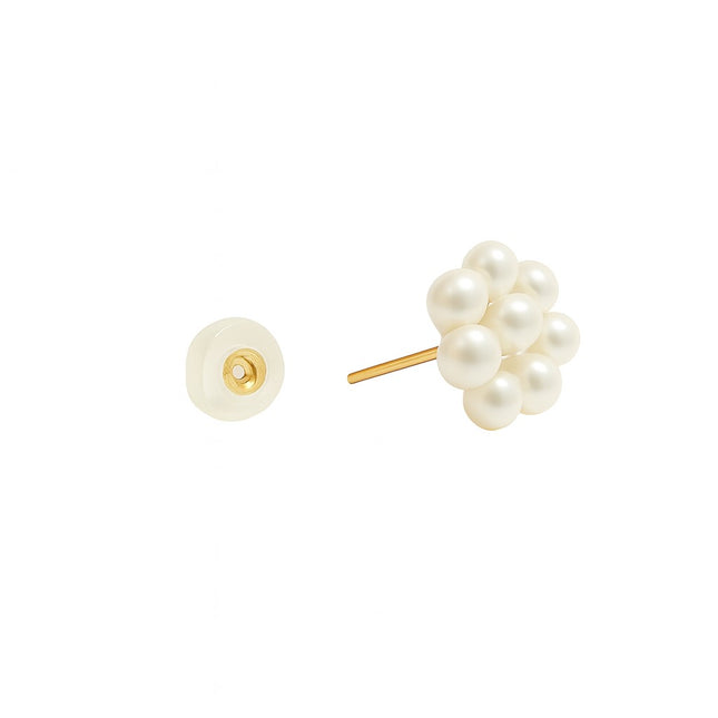 עגילי פנינים בעיצוב פרח יוקרתי עם שבע פנינים בגימור קלאסי ועדין