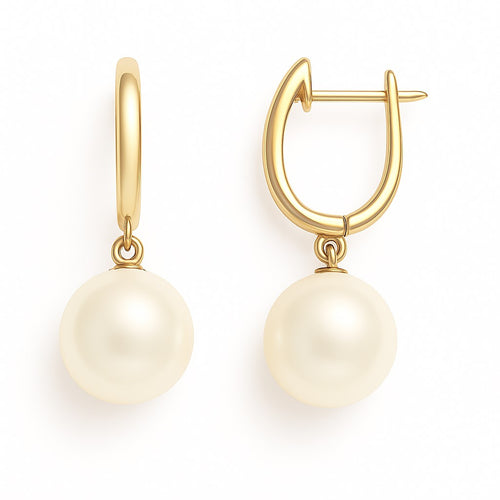 עגילי פנינה טבעית מזהב צהוב 14 קראט בעיצוב קלאסי יוקרתי ונקי