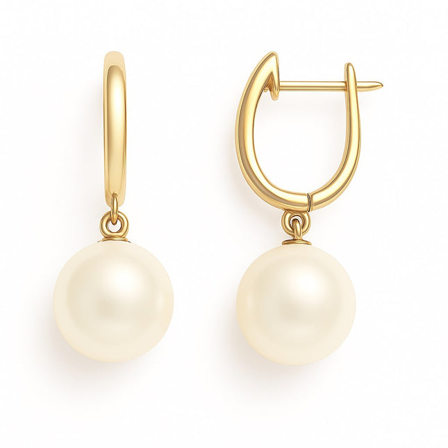 עגילי פנינה טבעית מזהב צהוב 14 קראט בעיצוב קלאסי יוקרתי ונקי