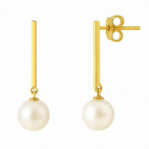 עגילי פנינה תלויים בעיצוב מודרני וזהב לבן למראה אלגנטי