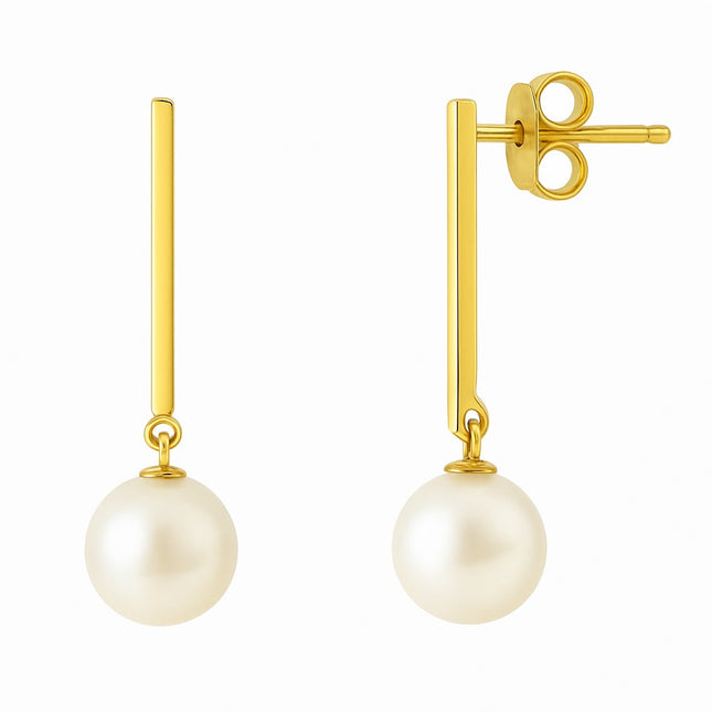 עגילי פנינה תלויים בעיצוב מודרני וזהב לבן למראה אלגנטי