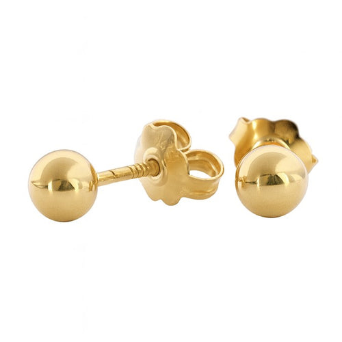 עגילי כדור לילדות מזהב מבריק בעיצוב עגול קלאסי