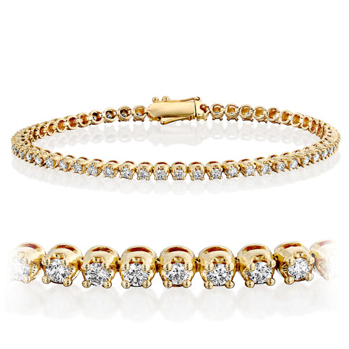 צמיד טניס מזהב צהוב או לבן בעיצוב כתר משובץ יהלומים טבעיים לכל אורכו