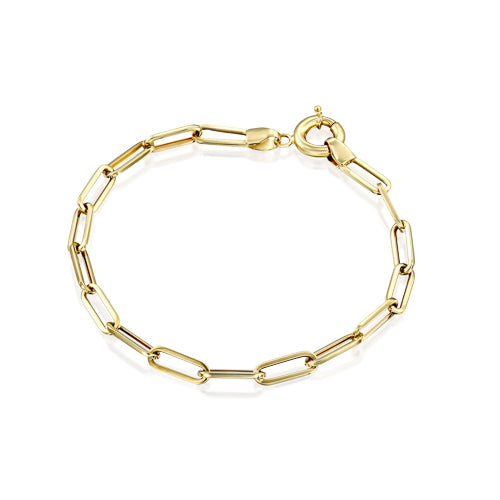 צמיד אטבים מזהב צהוב בעיצוב מודרני עם חוליות ארוכות למראה ייחודי