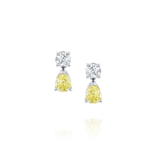 עגילי יהלומים טיפה נופלים לבנים וצהובים