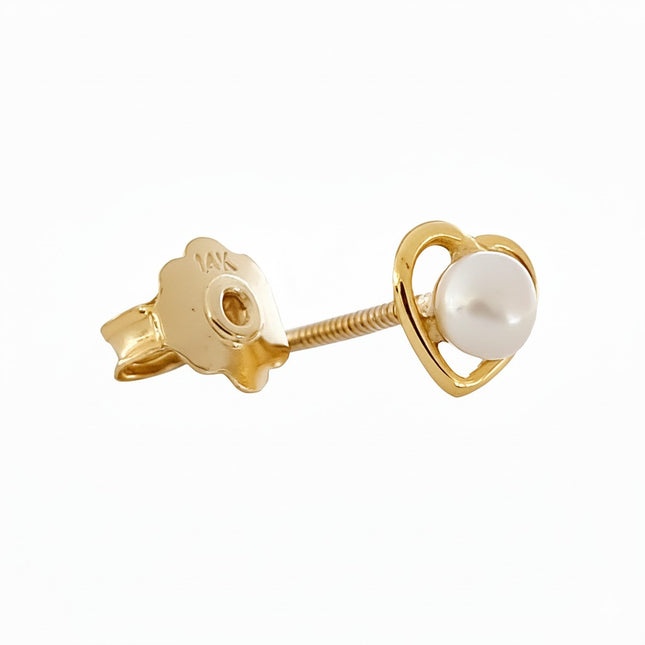 עגילי לב עם פנינה לילדות מזהב