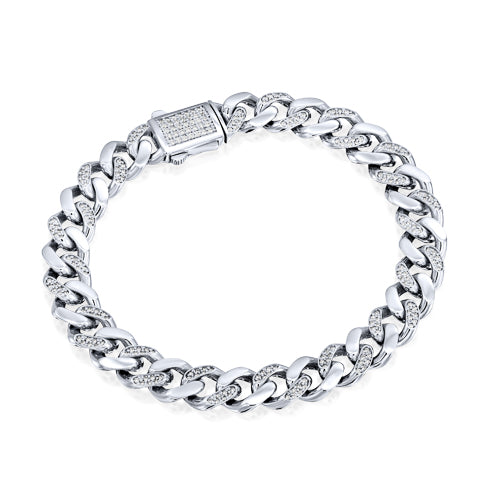 צמיד קובני מזהב לבן עם חוליות משובצות יהלומים טבעיים בעיצוב מרשים