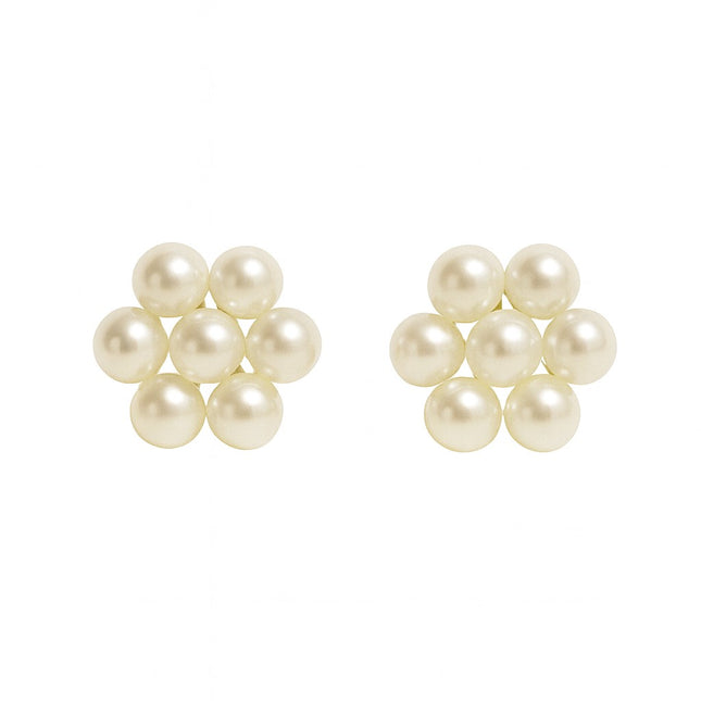 עגילי פנינים בעיצוב פרח יוקרתי עם שבע פנינים בגימור קלאסי ועדין