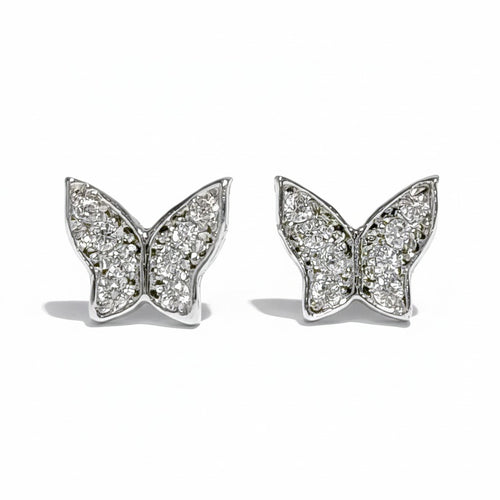 עגילי פרפר לילדות מזהב משובצי זירקונים