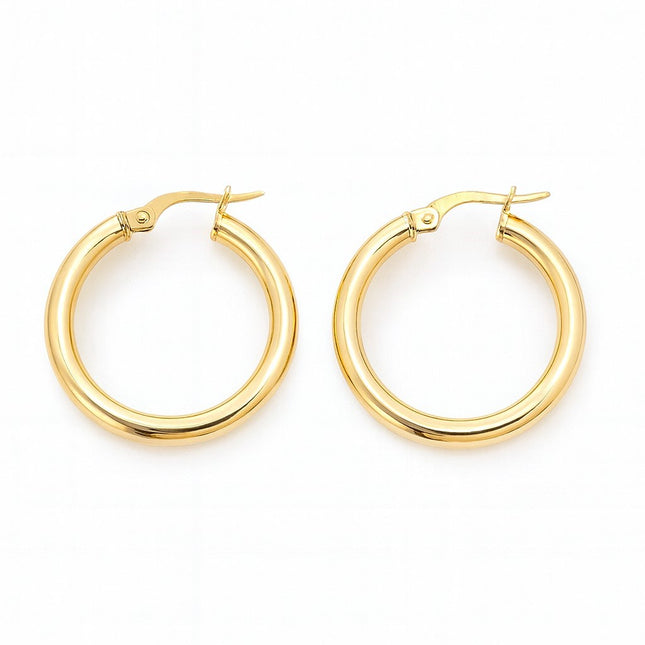 עגילי חישוק קוטר 2.6 ס"מ זהב אלגנטיים בעיצוב יוקרתי ונקי למראה מודרני ומדויק