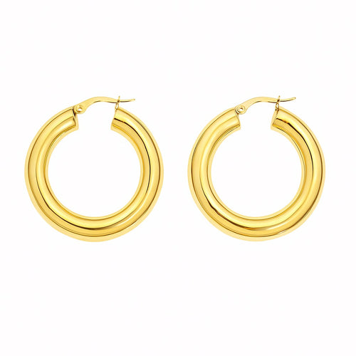 עגילי חישוק קוטר 3.1 ס"מ מזהב עבים ומבריקים בעיצוב יוקרתי ליצירת מראה מודגש ועדין