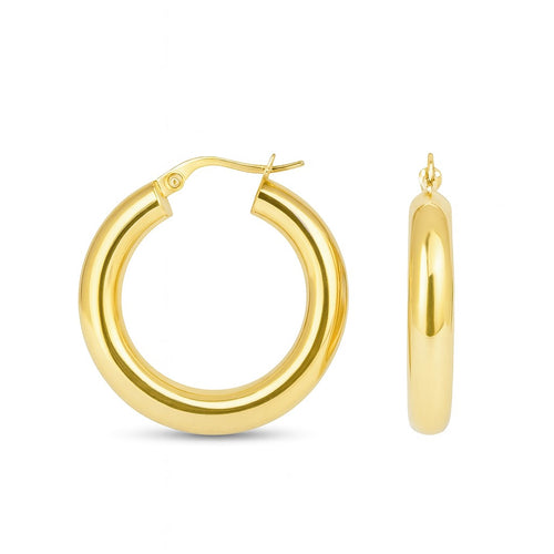 עגילי חישוק קוטר 3.1 ס"מ מזהב עבים ומבריקים בעיצוב יוקרתי ליצירת מראה מודגש ועדין