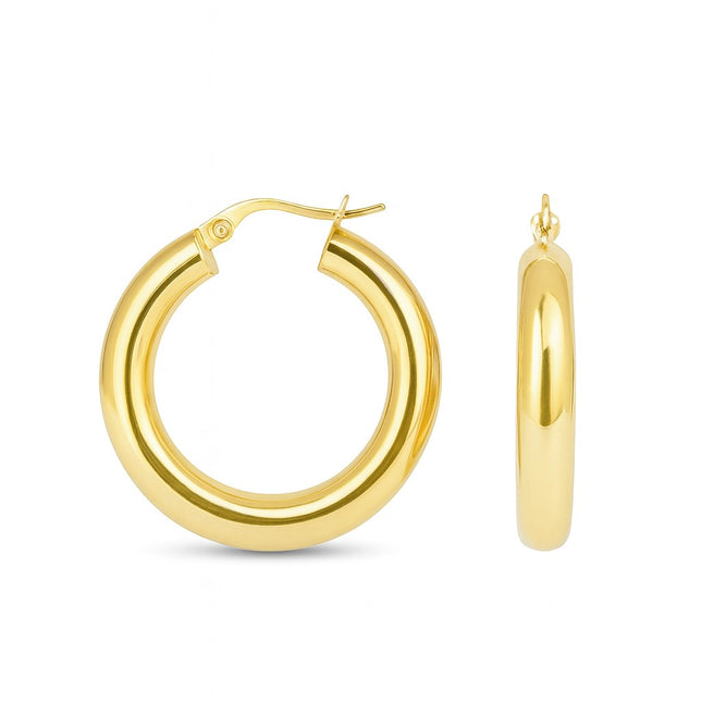 עגילי חישוק קוטר 3.1 ס"מ מזהב עבים ומבריקים בעיצוב יוקרתי ליצירת מראה מודגש ועדין