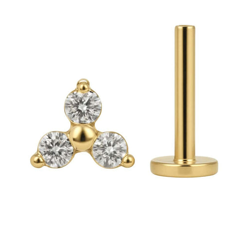 עגיל פירסינג יהלומים משולש בזהב 14 קראט