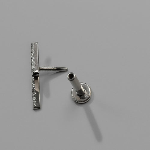 עגיל פירסינג ברק משובץ יהלומים (בודד) זהב  14 קראט