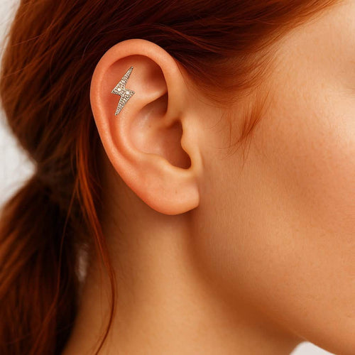 עגיל פירסינג ברק משובץ יהלומים (בודד) זהב  14 קראט