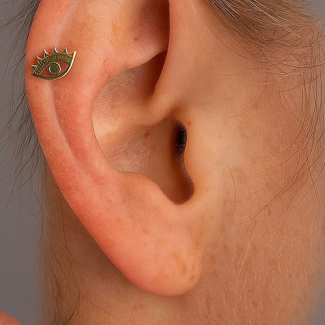 עגיל הליקס (בודד) זהב בצורת עין עם ריסים יוקרתי ייחודי