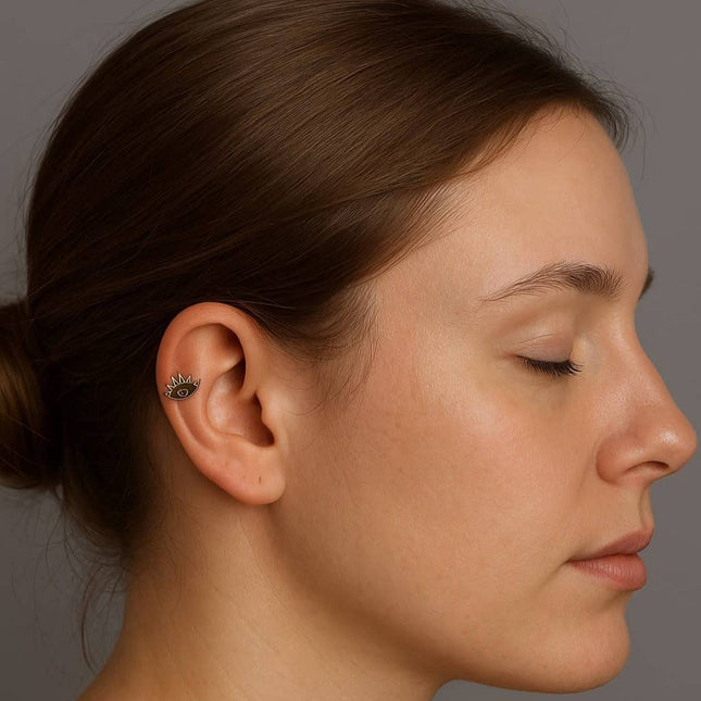 עגיל הליקס (בודד) זהב בצורת עין עם ריסים יוקרתי ייחודי